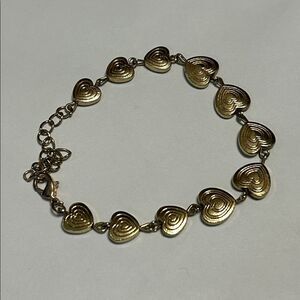 Gold Toned Linked Heart Charm Bracelet
